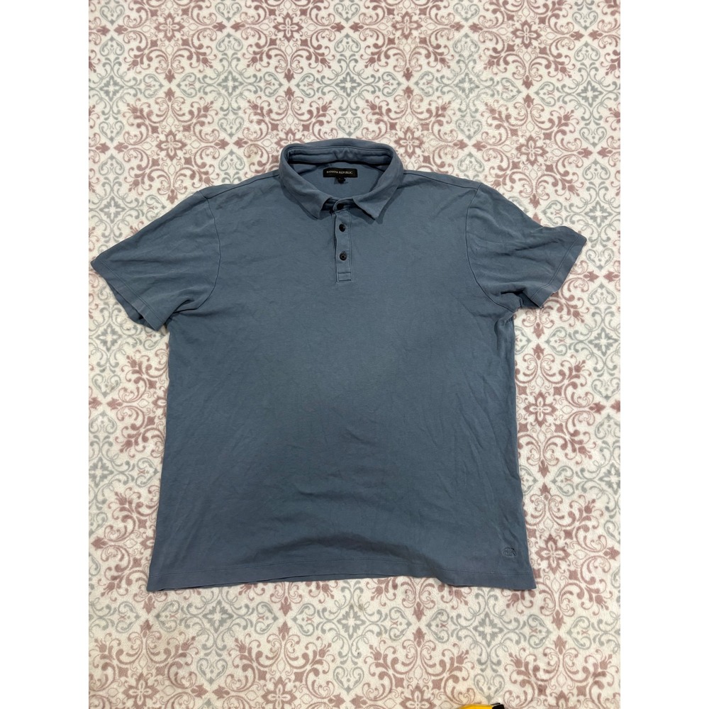 Banana Republic Mens Blue Gray Short Sleeve Cotton Polo Shirt Large